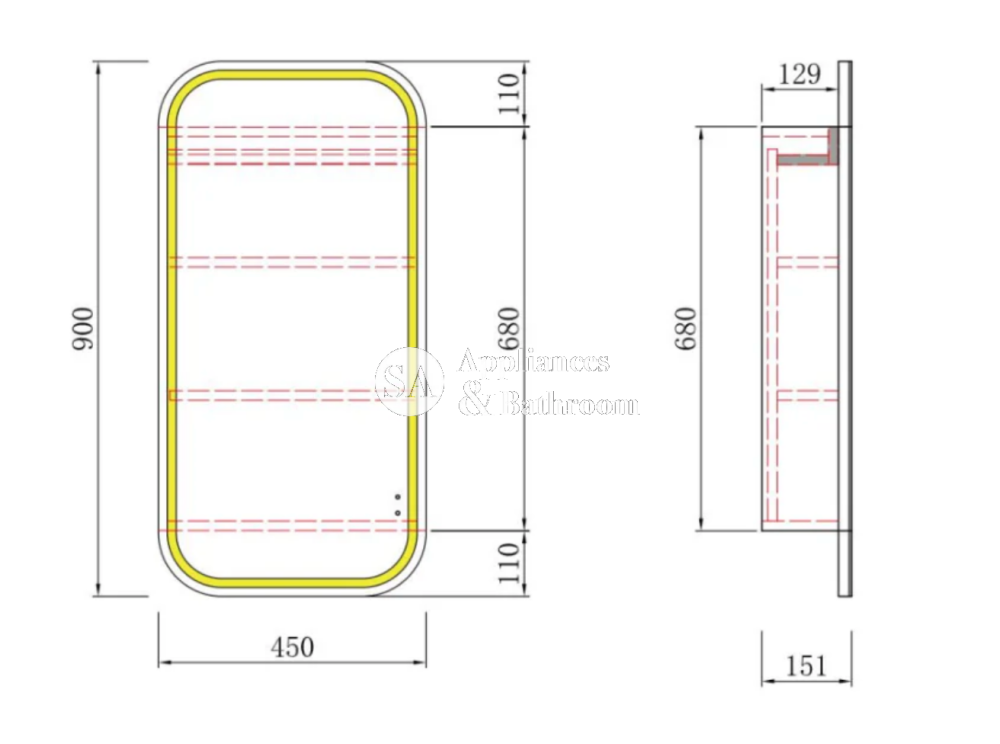 Aulic Vienna LED Matte White Shaving Cabinet 450 x 900mm LSCVIE-450-MW Frameless Mirrors & Cabinets