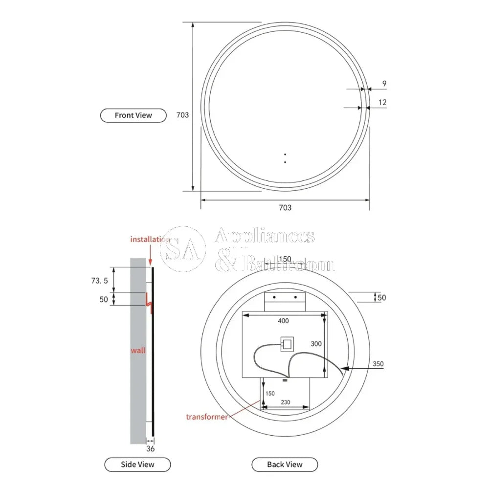 Aulic Windsor Round LED Mirror 700mm Brushed Bronze LMWIN-700-BZ Brushed Bronze Mirrors