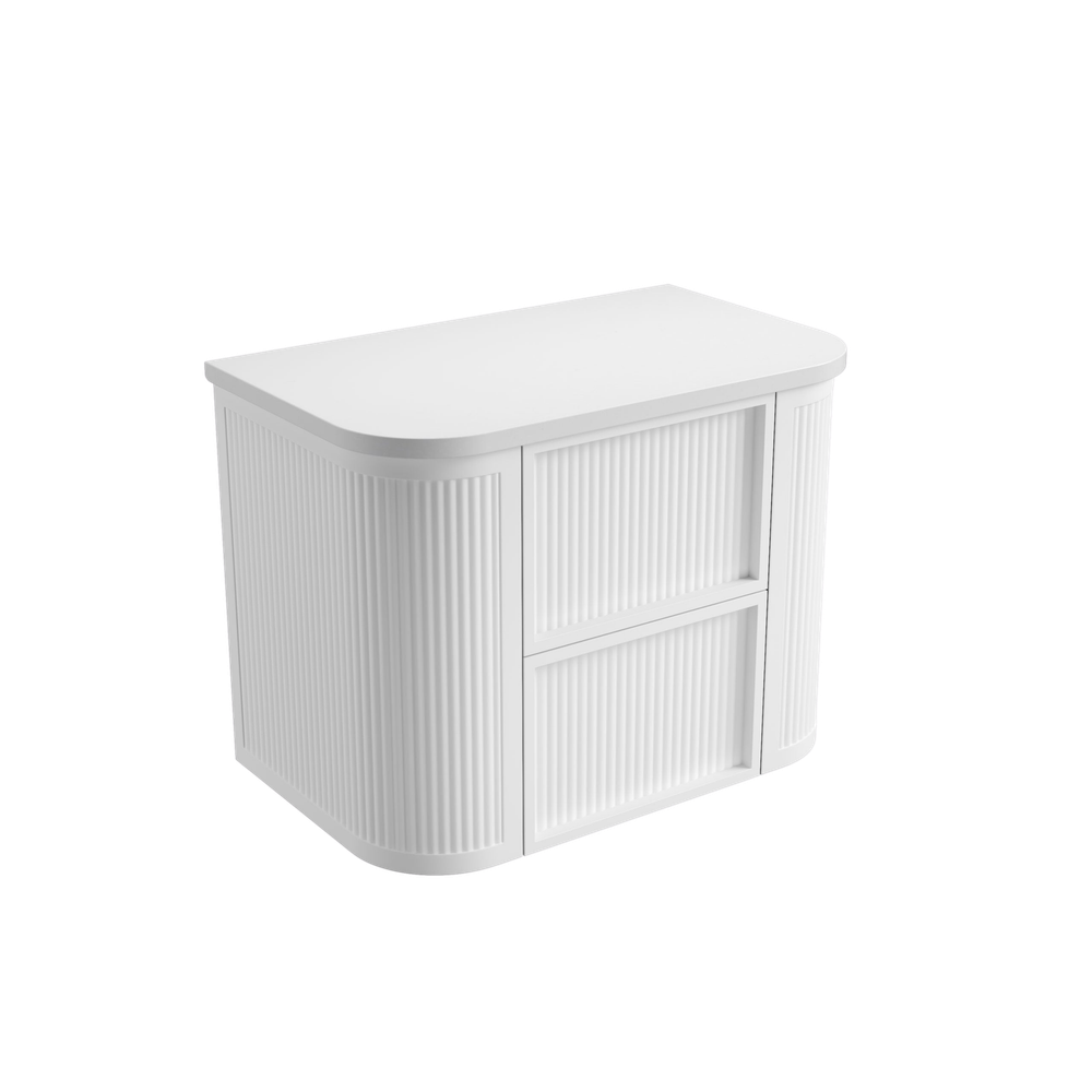 Aulic 750mm Ramee RM750WMWF Fluted Wall Hung Vanity with Stone Top, Matte White