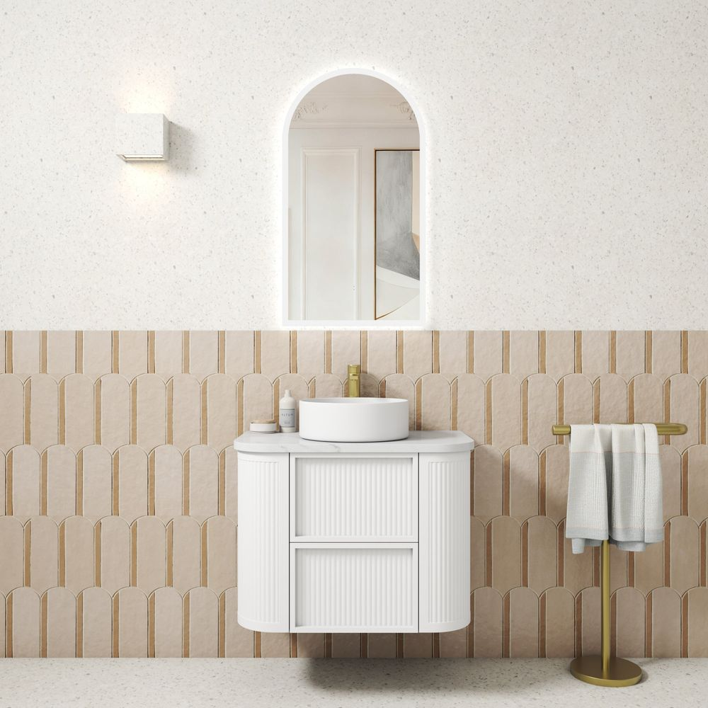 Aulic 750mm Ramee RM750WMWF Fluted Wall Hung Vanity with Stone Top, Matte White