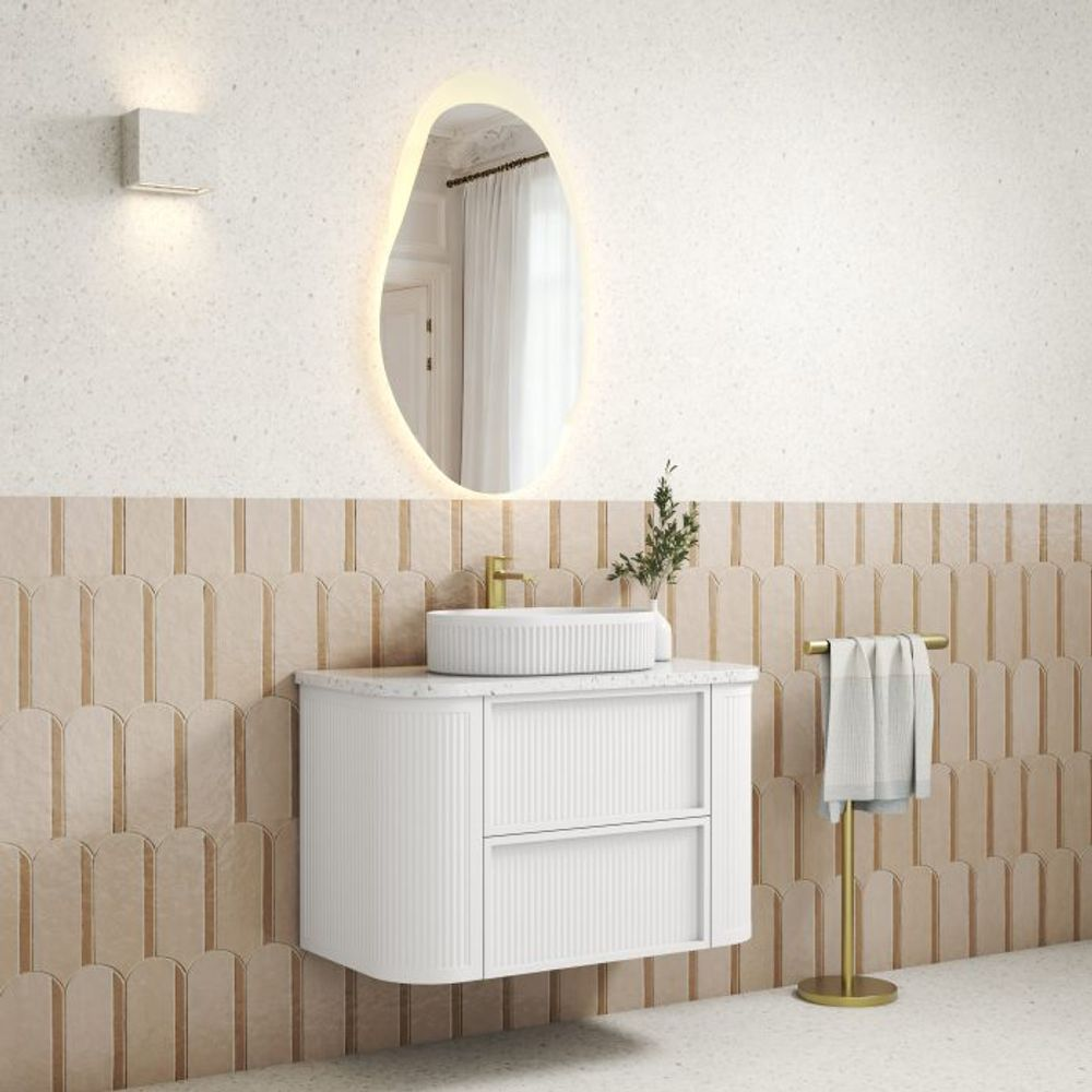 Aulic 900mm Ramee RM900WMWF Fluted Wall Hung Vanity, Matte White