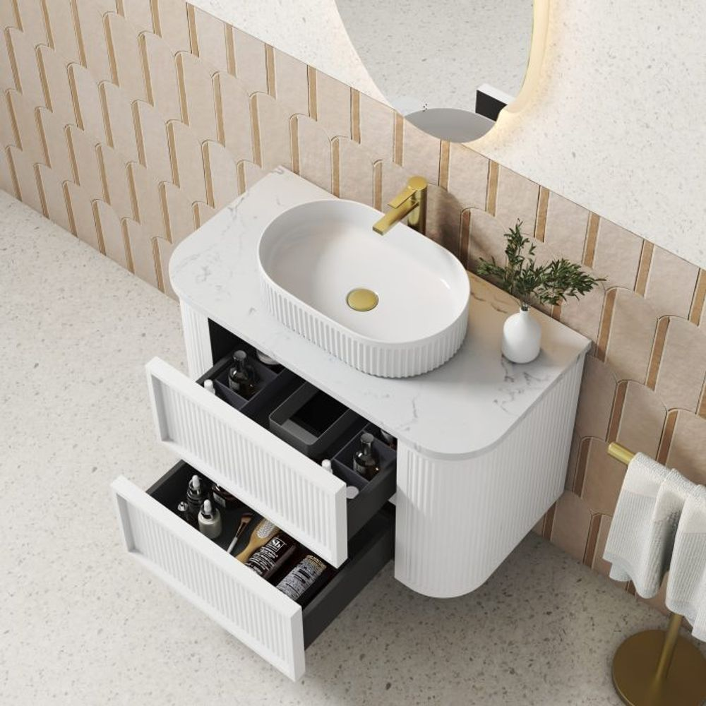 Aulic 900mm Ramee RM900WMWF Fluted Wall Hung Vanity, Matte White