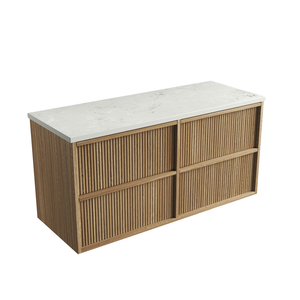Aulic Venetta Fluted Framed Wall Hung 1200mm Vanity Harvest Oak
