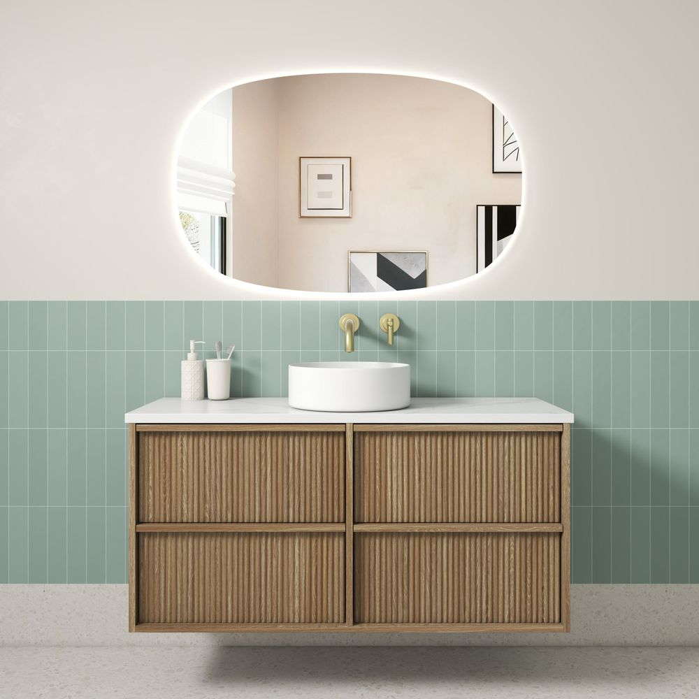 Aulic Venetta Fluted Framed Wall Hung 1200mm Vanity Harvest Oak