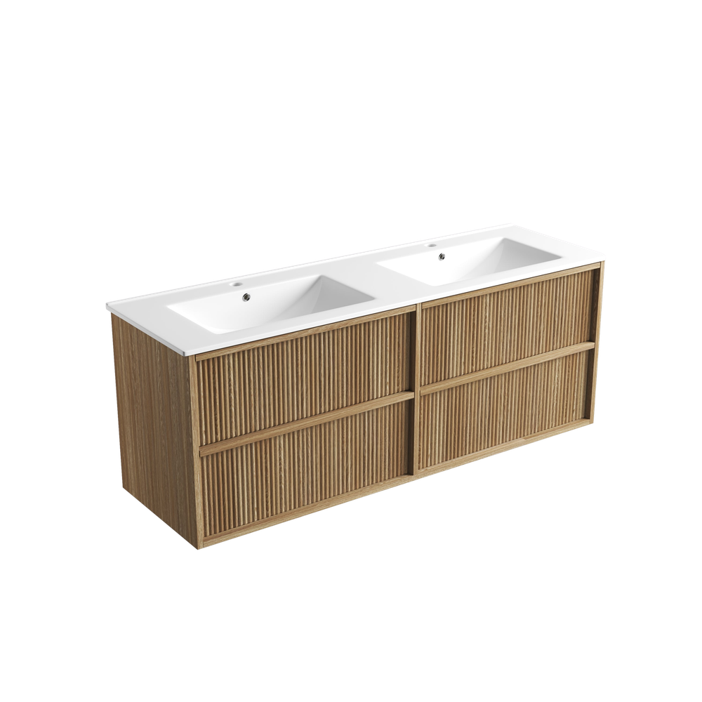 Aulic Venetta Fluted Framed Wall Hung 1500mm Vanity Harvest Oak