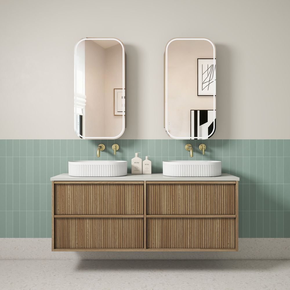 Aulic Venetta Fluted Framed Wall Hung 1500mm Vanity Harvest Oak