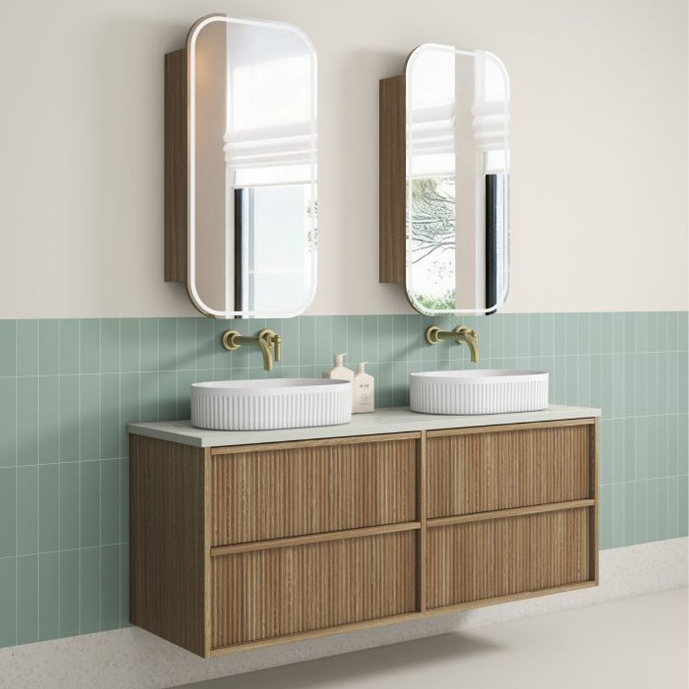 Aulic Venetta Fluted Framed Wall Hung 1500mm Vanity Harvest Oak
