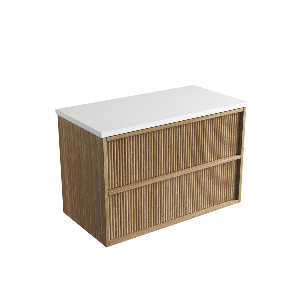 Aulic Venetta Fluted Framed Wall Hung 900mm Vanity Harvest Oak