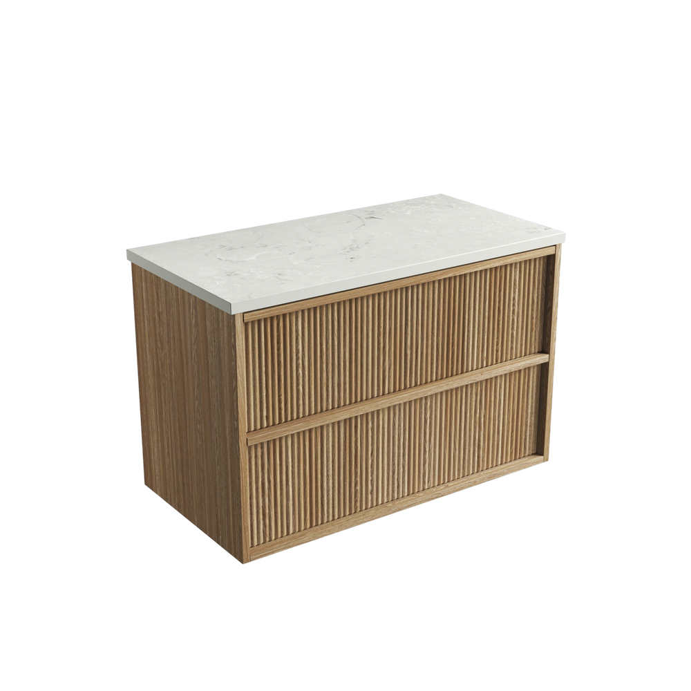 Aulic Venetta Fluted Framed Wall Hung 900mm Vanity Harvest Oak