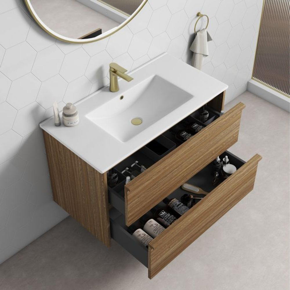 Aulic 900mm VE900WHA Venetta Framed Wall Hung Vanity Harvest Oak
