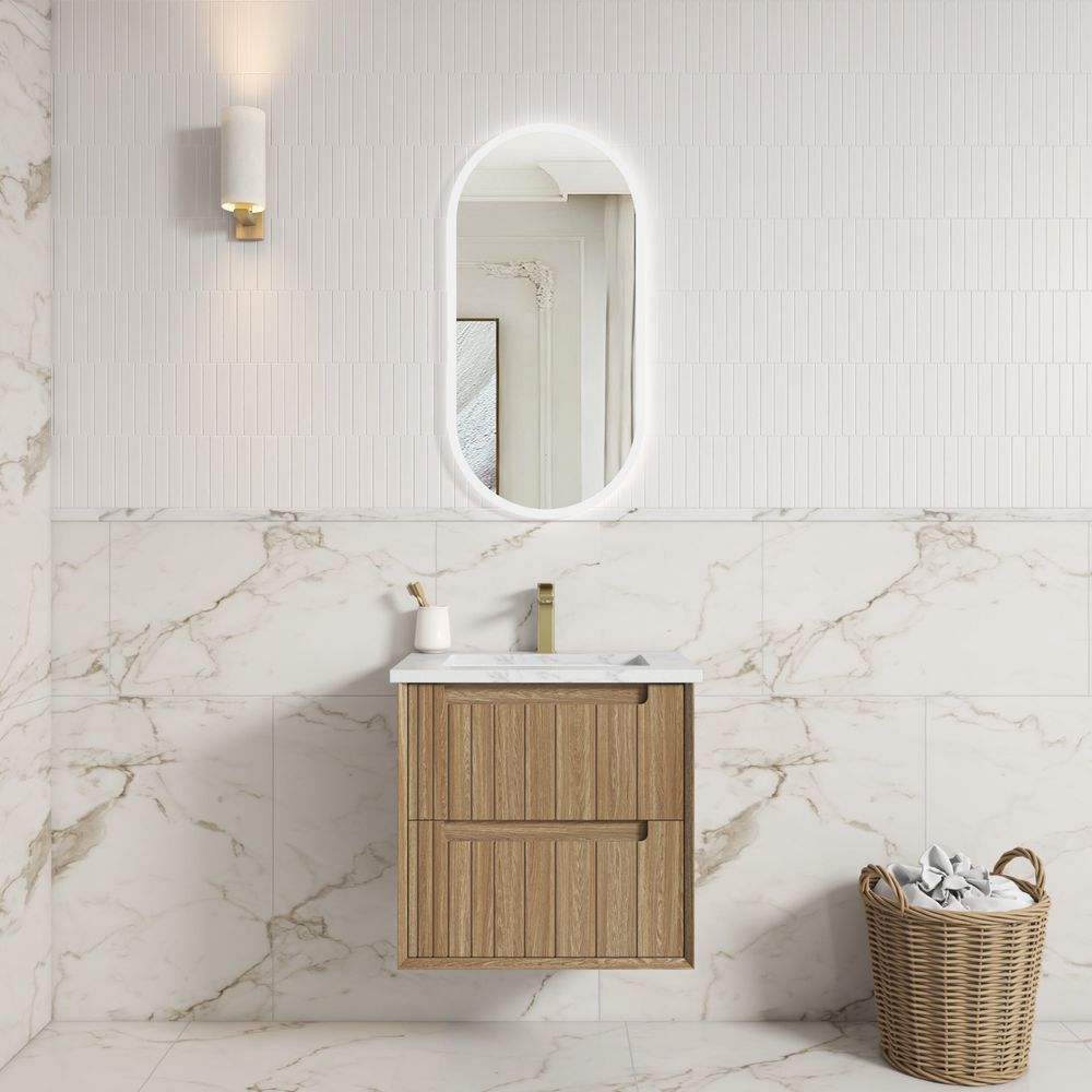 Aulic 600mm VO600WHA Voulari Framed Wall Hung Vanity, Harvest Oak