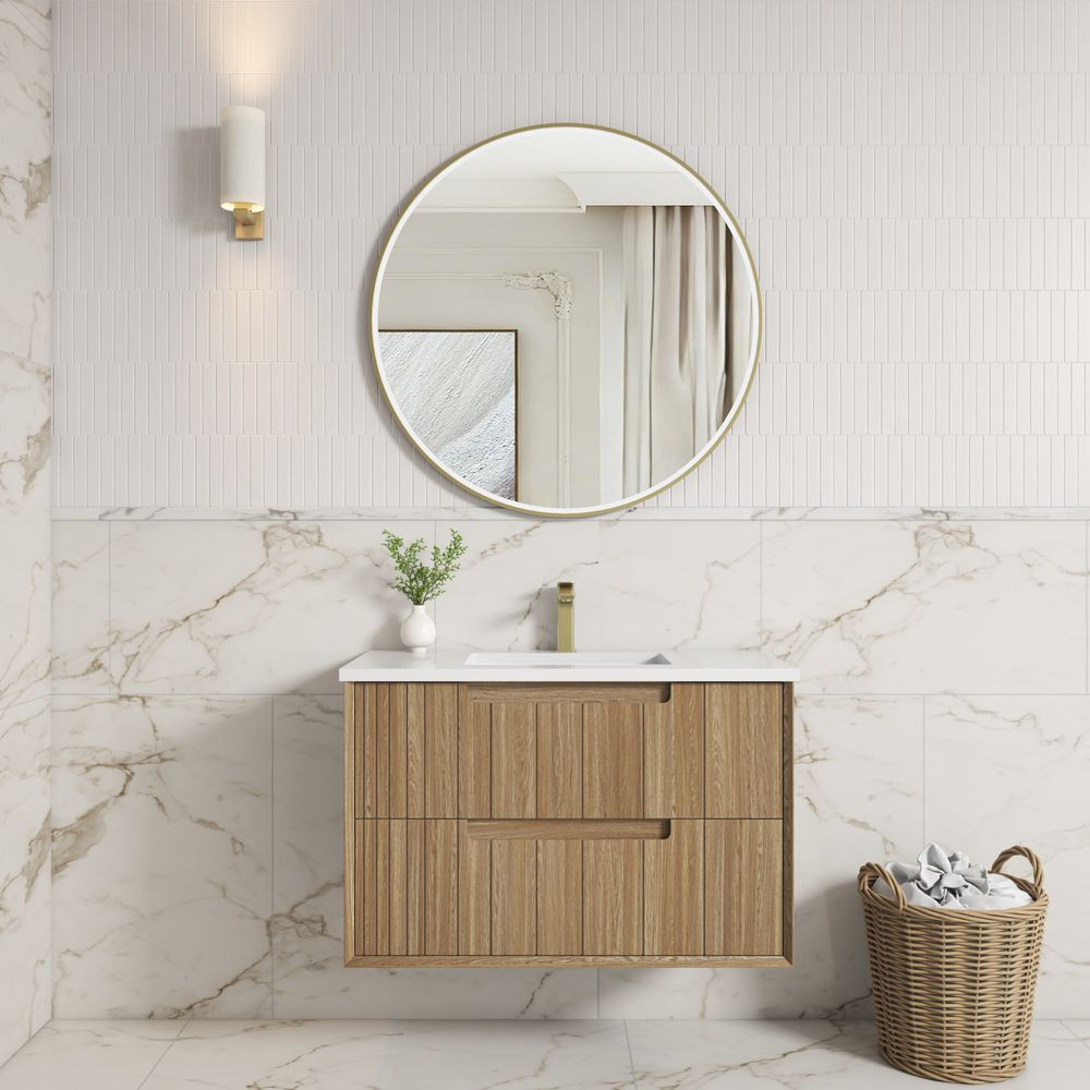 Aulic 900mm VO900WHA Voulari Framed Wall Hung Vanity, Harvest Oak