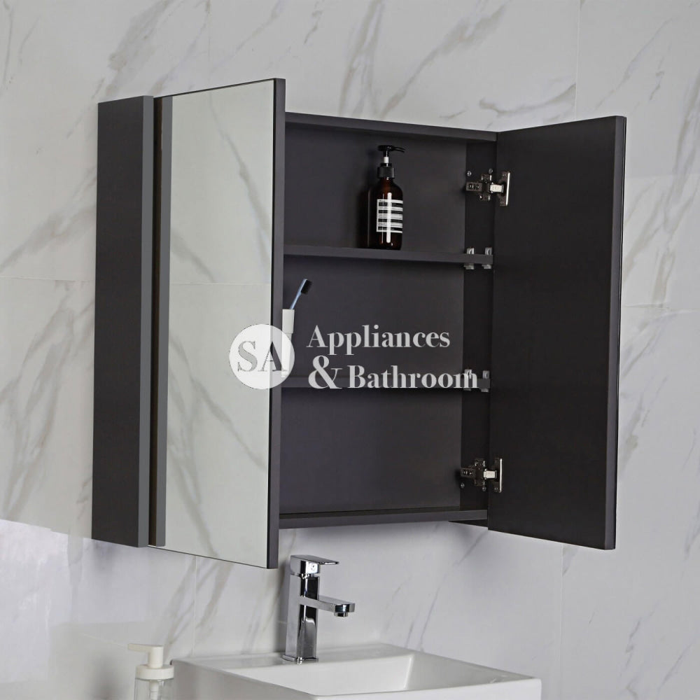 Bella Pencil Edge Mirror Shaving Cabinet Matte Black / 600mm Mirrors & Cabinets