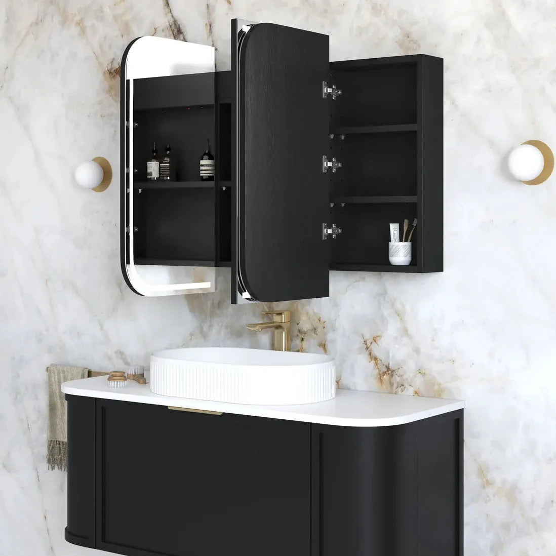 Otti LED-SSQ1275B-VP LED Newport 1200mm Black Oak Shaving Cabinet