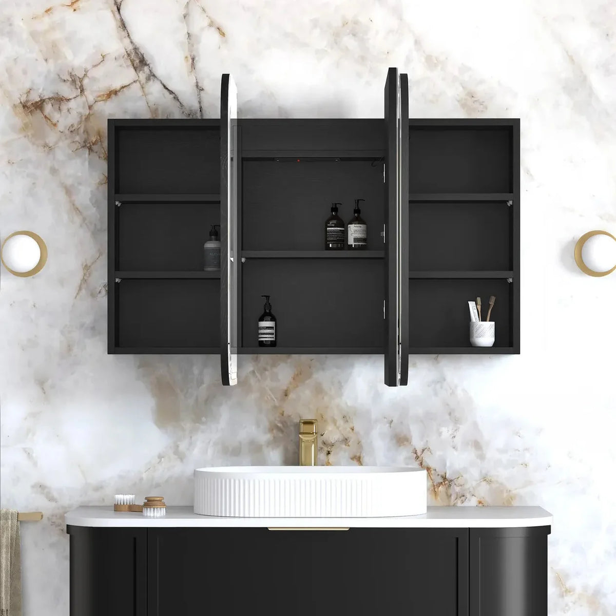 Otti LED-SSQ1275B-VP LED Newport 1200mm Black Oak Shaving Cabinet