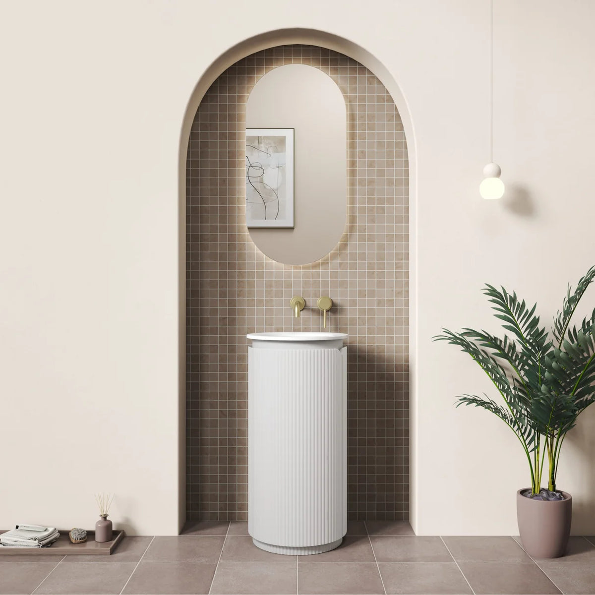 Aulic CI420SMW-SNT31N Civaro Matte White Floor Standing Vanity + Stone Top - Pillar Fluted