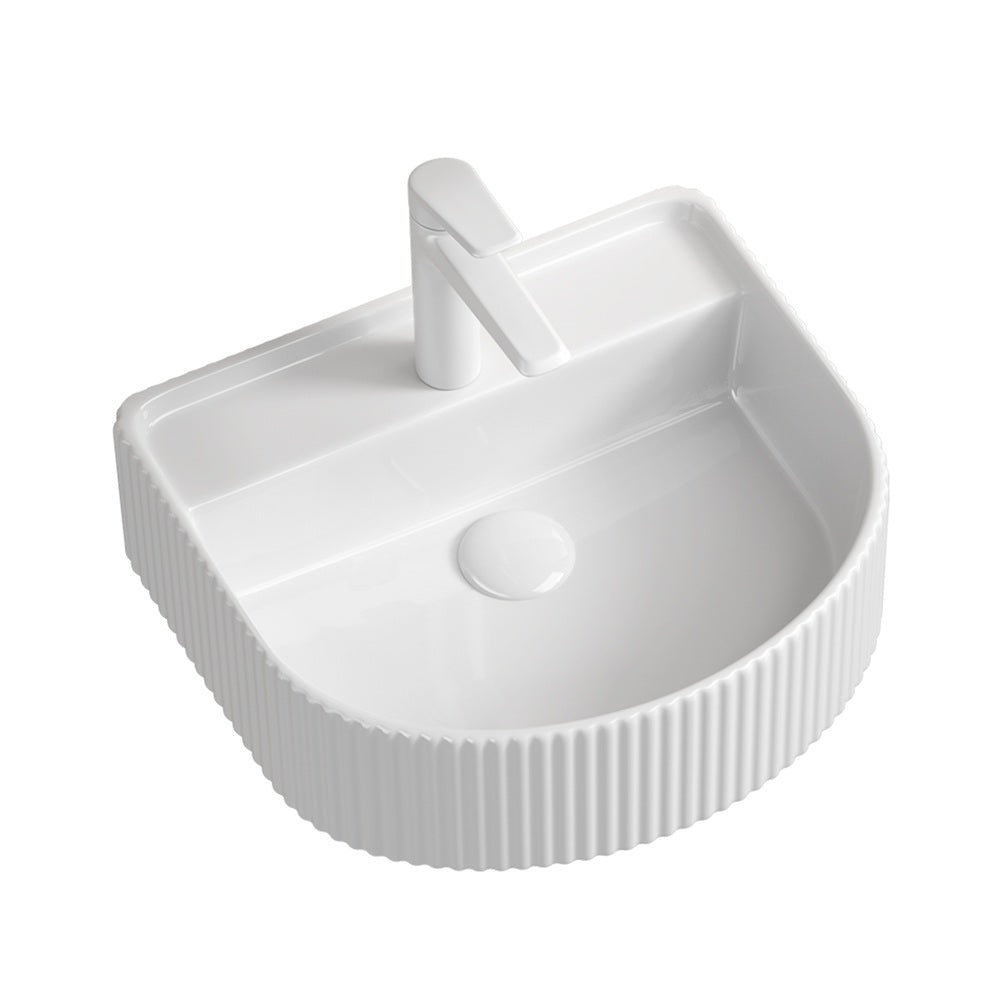 Seima 192946 Cleo 404 Wall Fluted D-Shape Wall Hung Basin, 430x350mm, One Taphole, Matte White
