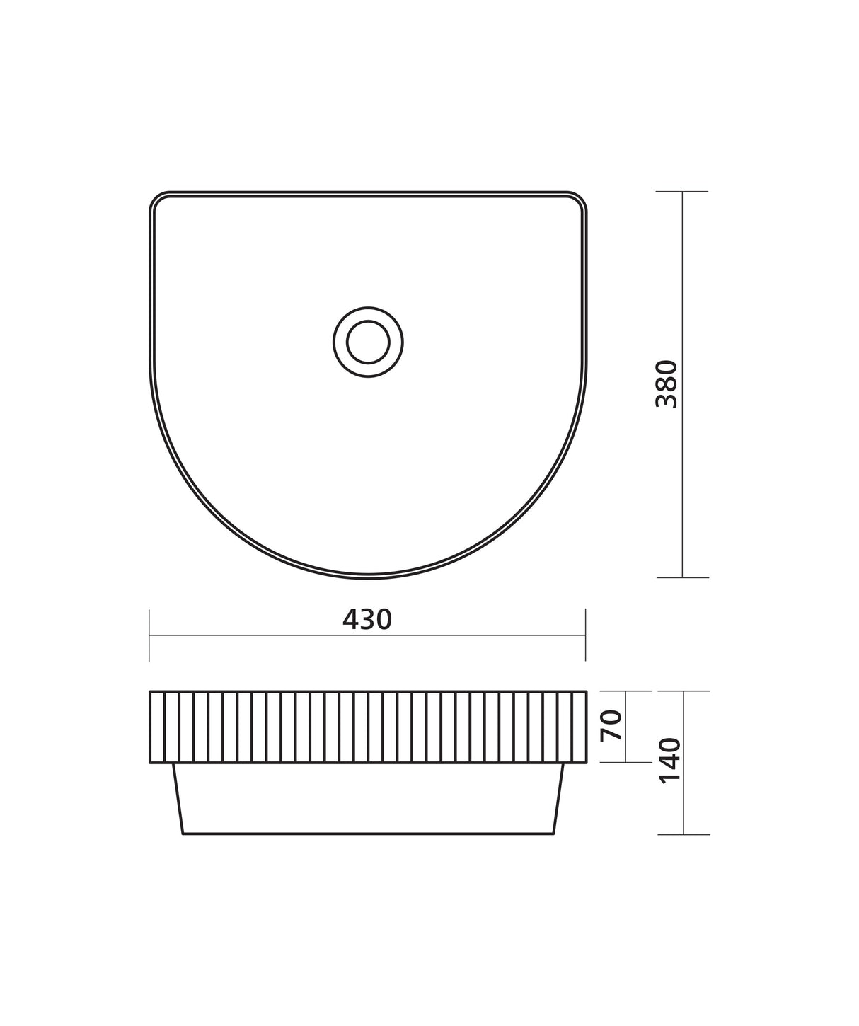 Seima 192949 Cleo 430 Fluted D-Shape Semi-Inset Basin, 430x380mm, Matte White