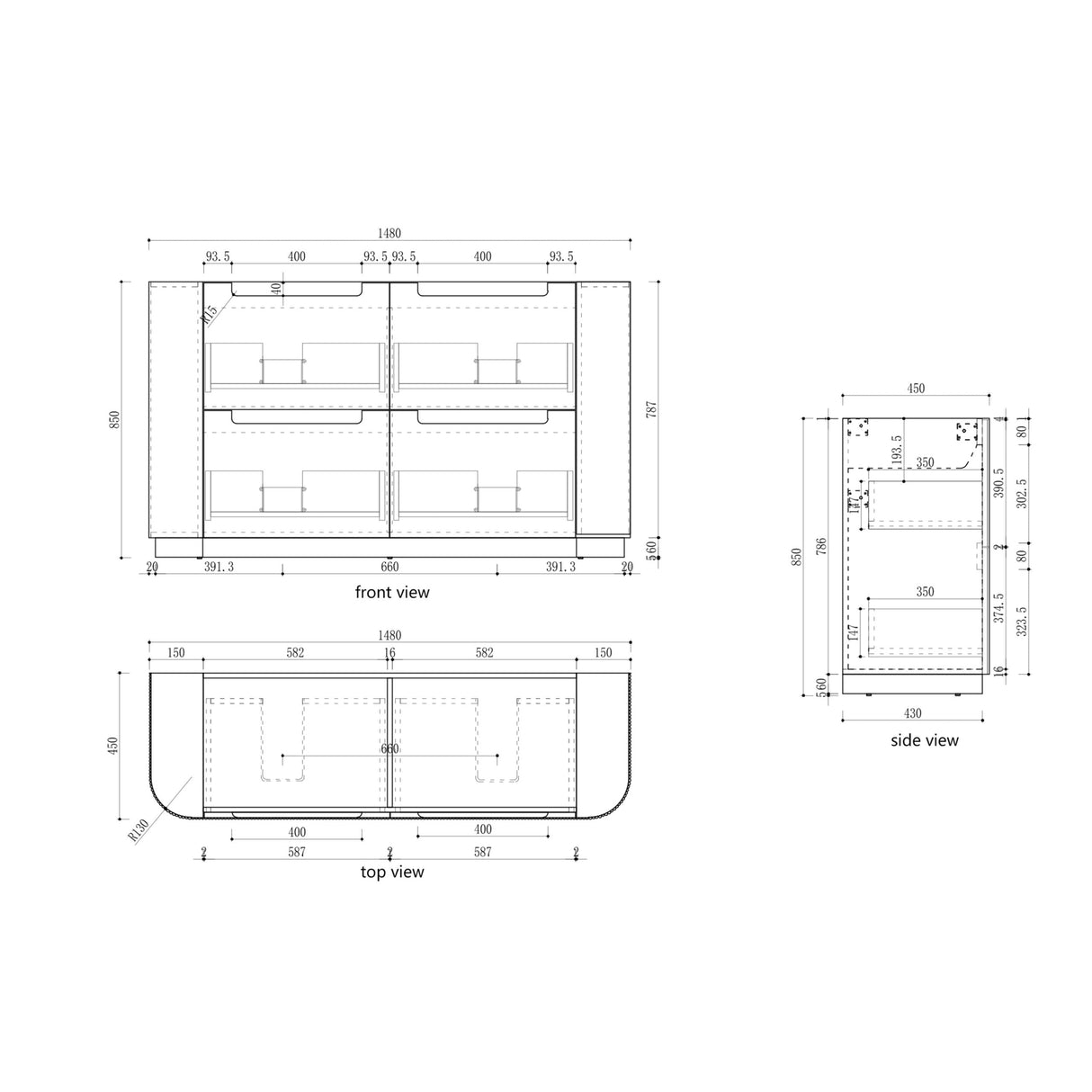 Aulic 1500mm Curva Floorstanding Vanity with Solid Surface Top Alpine Top CA57-1500-ST86FT Vanity Units