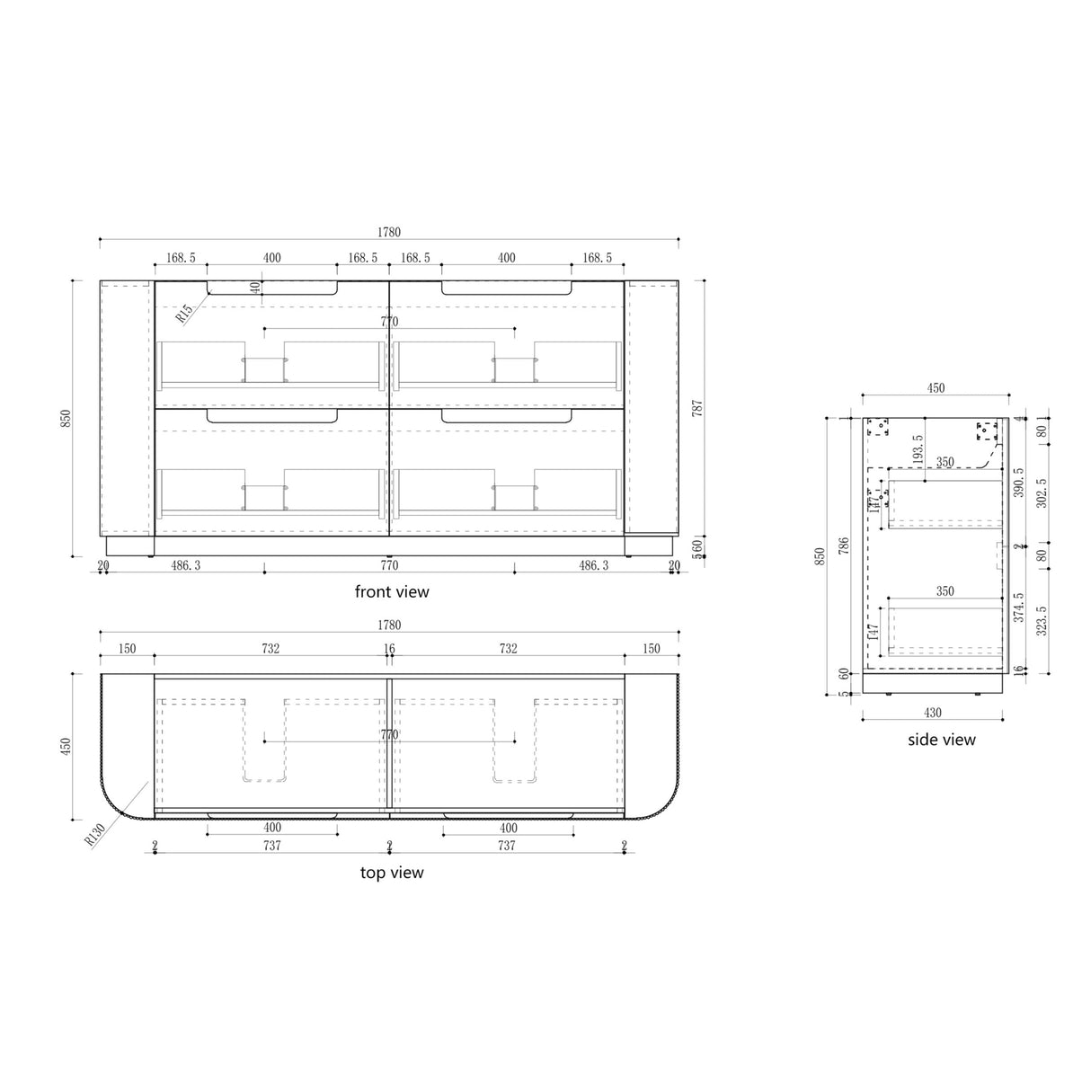 Aulic 1800mm Curva Floorstanding Vanity with Solid Surface Top Palis Top CA57-1800D-ST66FT Vanity Units