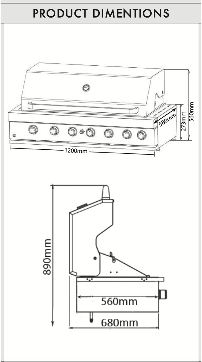 Euro Appliances EAL1200RBQBL Black 6 Burner Built-In BBQ - Non Flame Failure