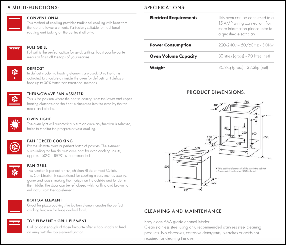Euro Appliances Eo60M8Sx 60Cm Electric Multifunction Oven Oven