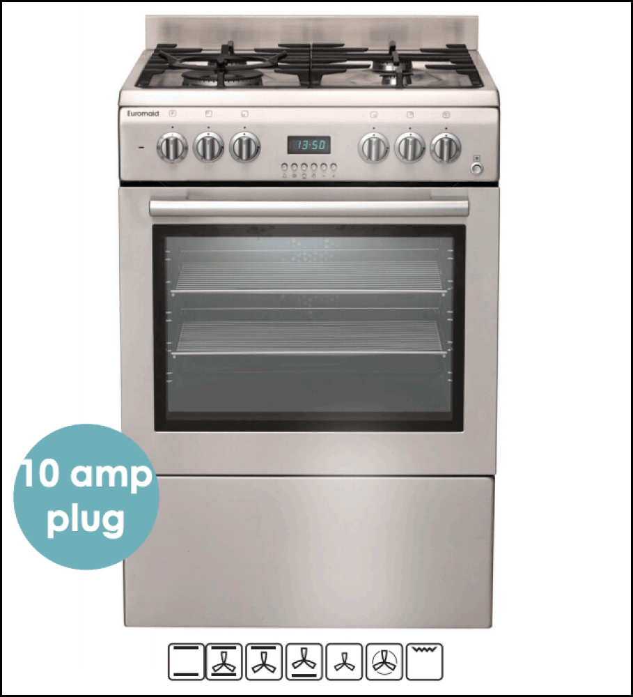 Euromaid Gteos60 60Cm Stainless Steel Dual-Fuel 10Amp Plug Upright Stove Dual Fuel Stoves