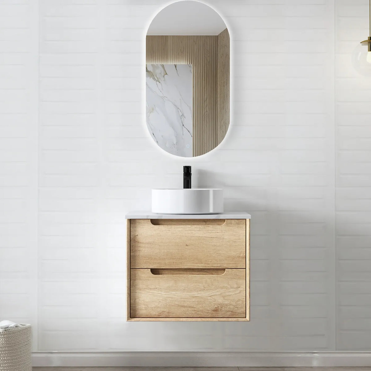 Otti Byron Wall Hung Vanity, Natural Oak