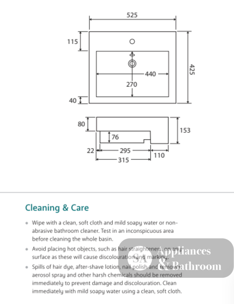 Fienza 1 Tap Hole RB8050B 1 Tap Hole Semi Recessed Basin White - Basins
