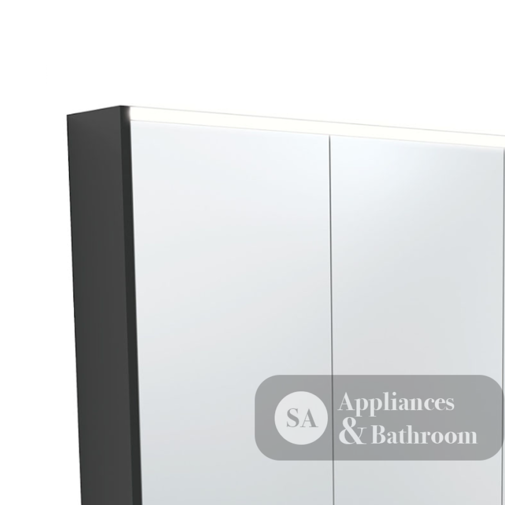 Fienza 1200mm PSC1200SB-LED Mirror LED Cabinet with Undershelf Satin Black - Mirrors & Cabinets
