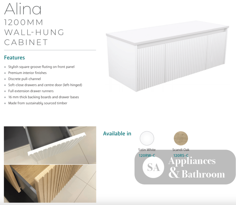 Fienza 120RS-C Alina Fluted Scandi Oak 1200 Wall-Hung Cabinet Cabinet Only No Top - Vanity Units