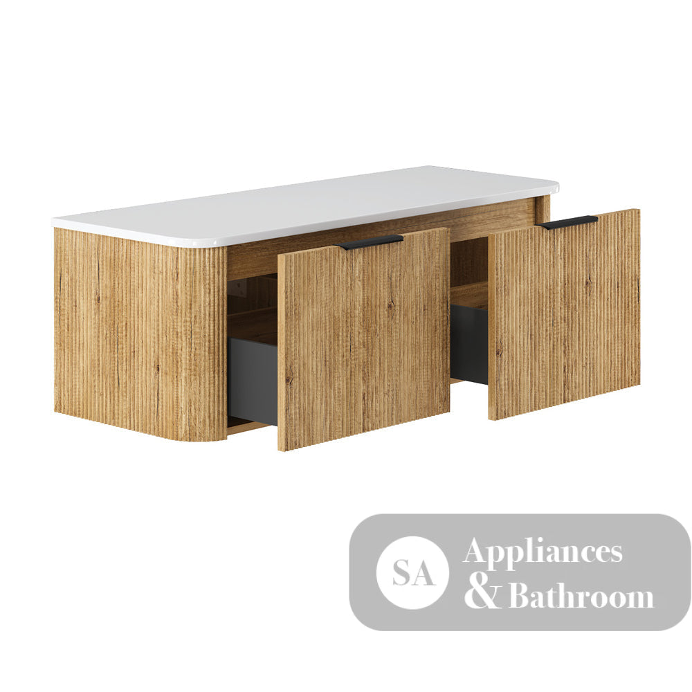 Fienza 120US-C Minka Curved Scandi Oak 1200 Wall Hung Cabinet - Vanity Units