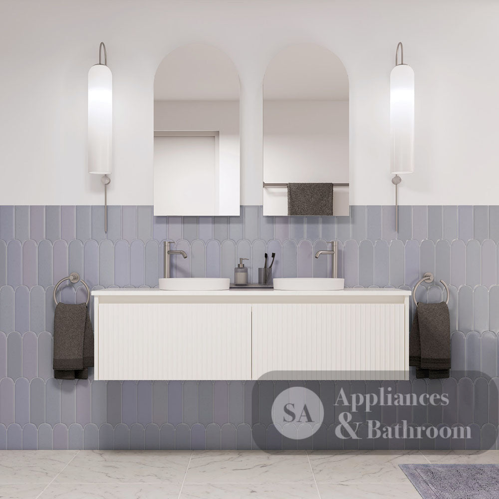 Fienza 150RW-C Alina Fluted Satin White 1500 Wall-Hung Cabinet Cabinet Only - Cabinet Only
