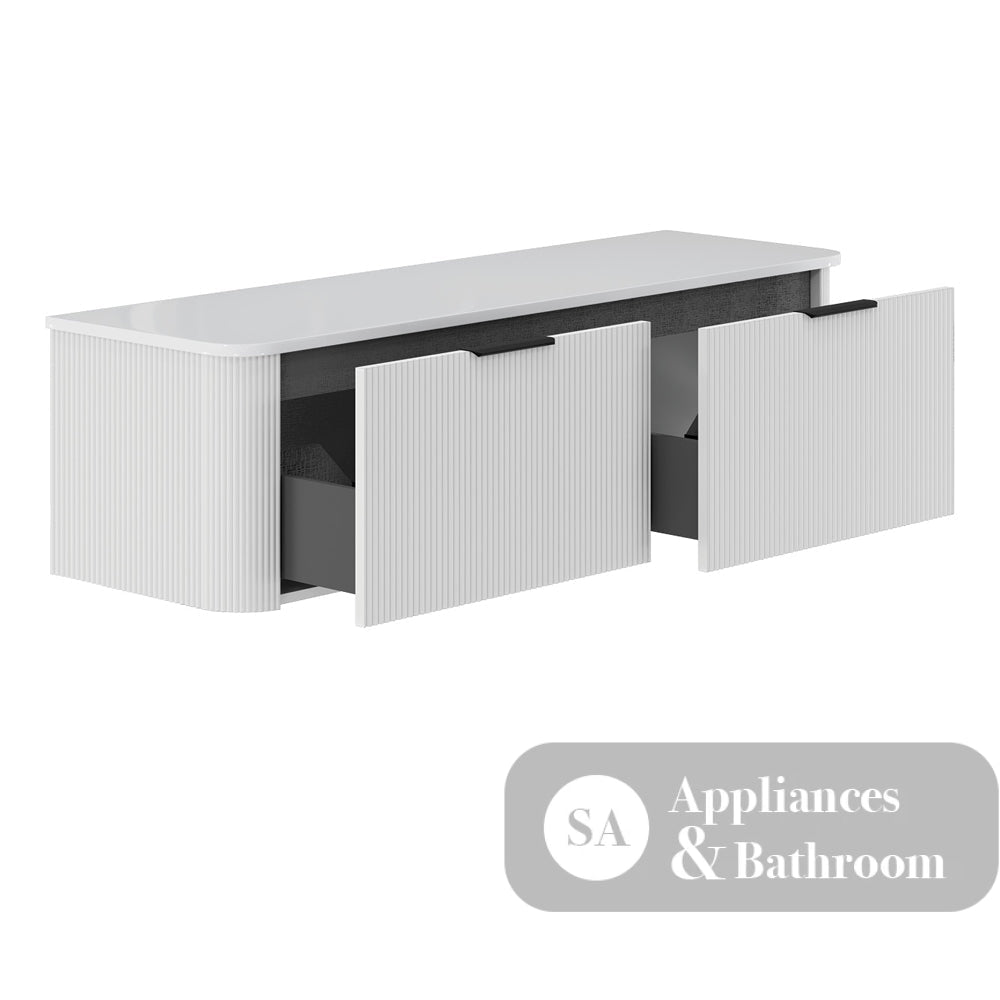 Fienza 150UW-C Minka Curved Satin White 1500 Wall Hung Cabinet - Vanity Units