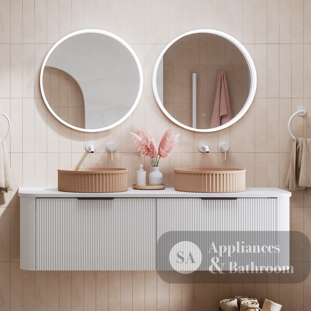 Fienza 150UW-C Minka Curved Satin White 1500 Wall Hung Cabinet - Vanity Units