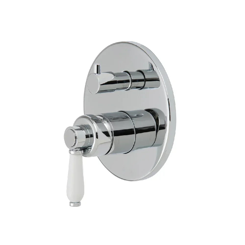 Fienza 202102 Eleanor Wall Shower Mixer Diverter Chrome with White Ceramic Handle - Wall Mixer Diverter