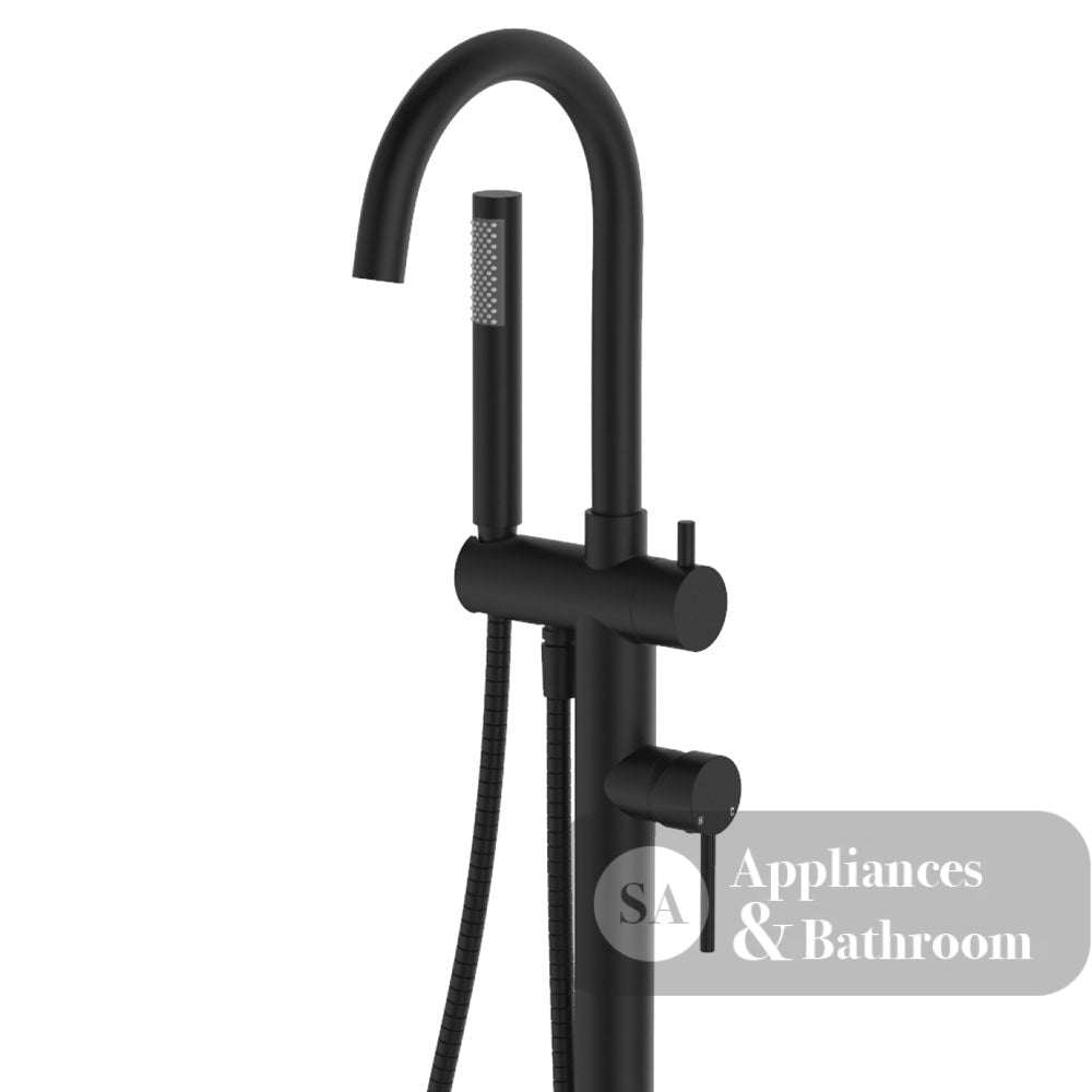 Fienza 213113B Kaya Floor Mounted Bath Mixer With Hand Shower Matte Black - Bath Fillers