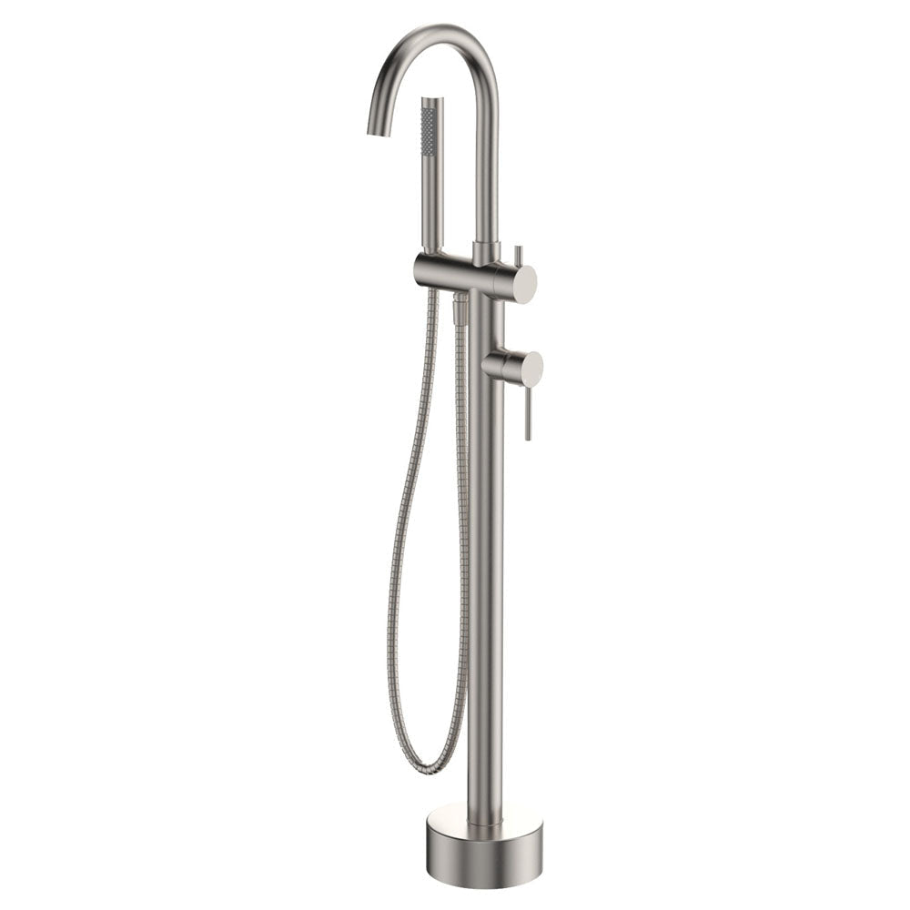 Fienza 213113BN Kaya Floor Mounted Bath Mixer With Hand Shower Brushed Nickel - Bath Fillers