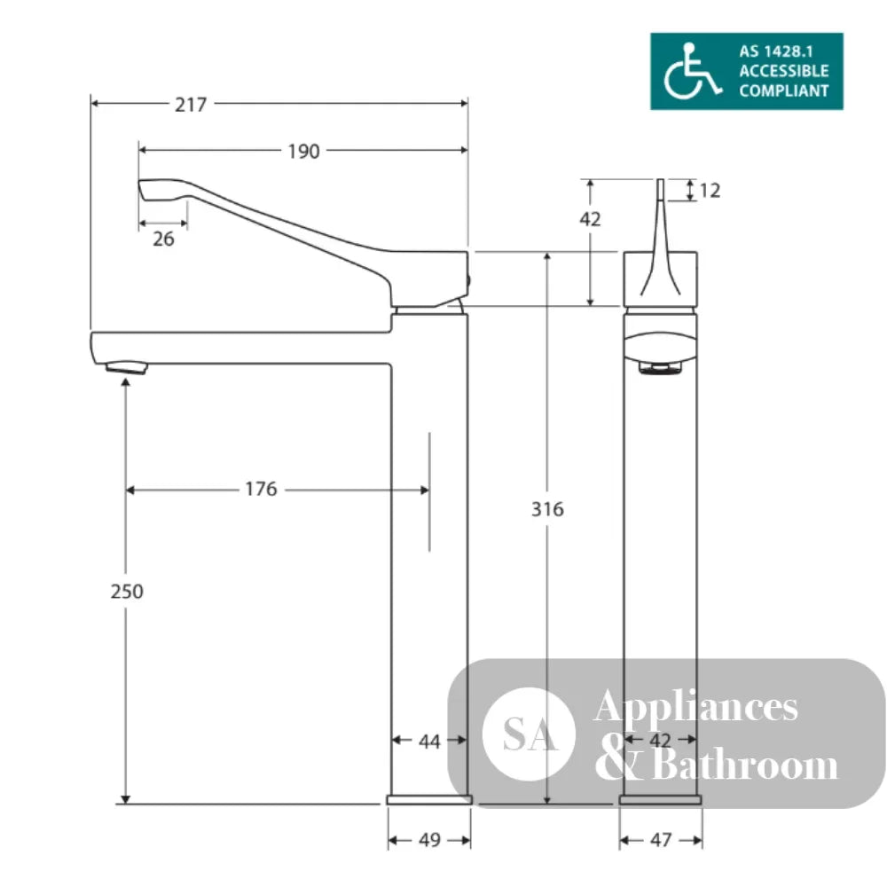 Fienza 218107 Koko Care Tall Basin Mixer Tap Chrome 316mm High - Tall Basin Mixer