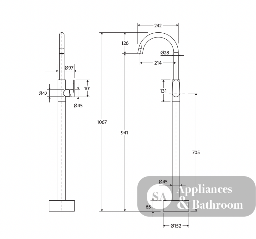 Fienza 221112CO-LF Empire Slim Floor Mounted Basin/Bath Mixer Lead Free Brushed Copper - Bath Fillers