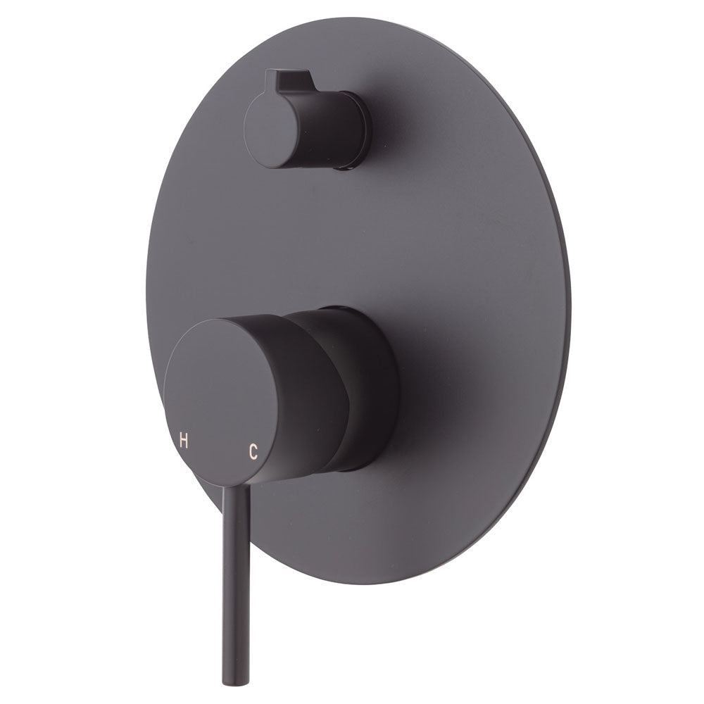 Fienza 228102B-LF Kaya Large Round Plate Wall Diverter Mixer Lead Free Matte Black - Wall Mixer Diverter