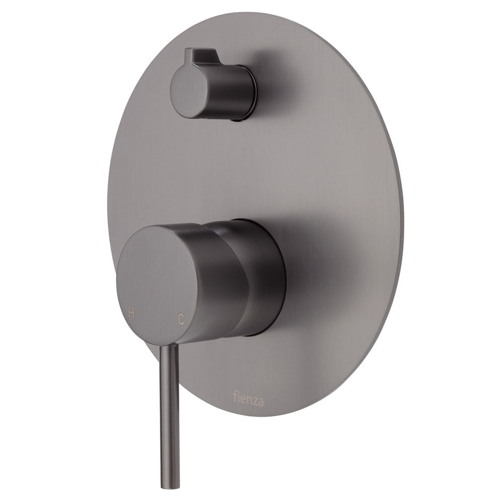 Fienza 228102GM-LF Kaya Large Round Plate Wall Diverter Mixer Lead Free Gunmetal Grey - Wall Mixer Diverter