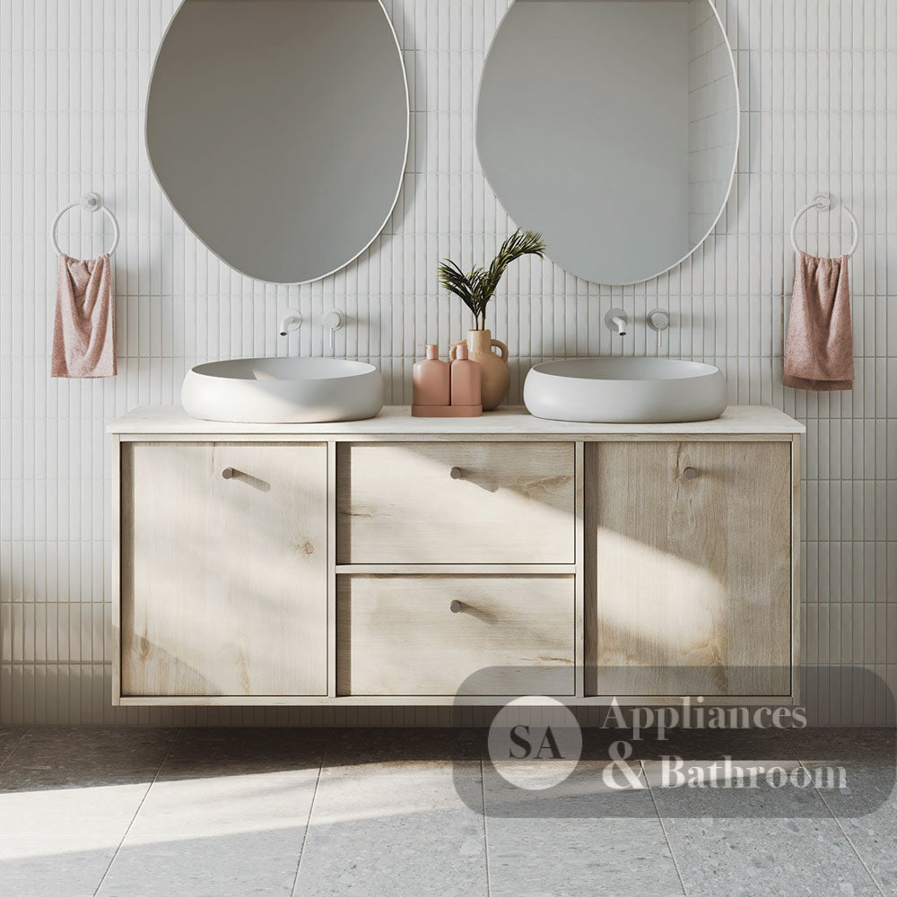 Fienza 228104MW-200-LF Kaya Wall Bath/ Basin Mixer Set Round Plate Matte White 200mm Outlet - Wall Mixers & Spouts