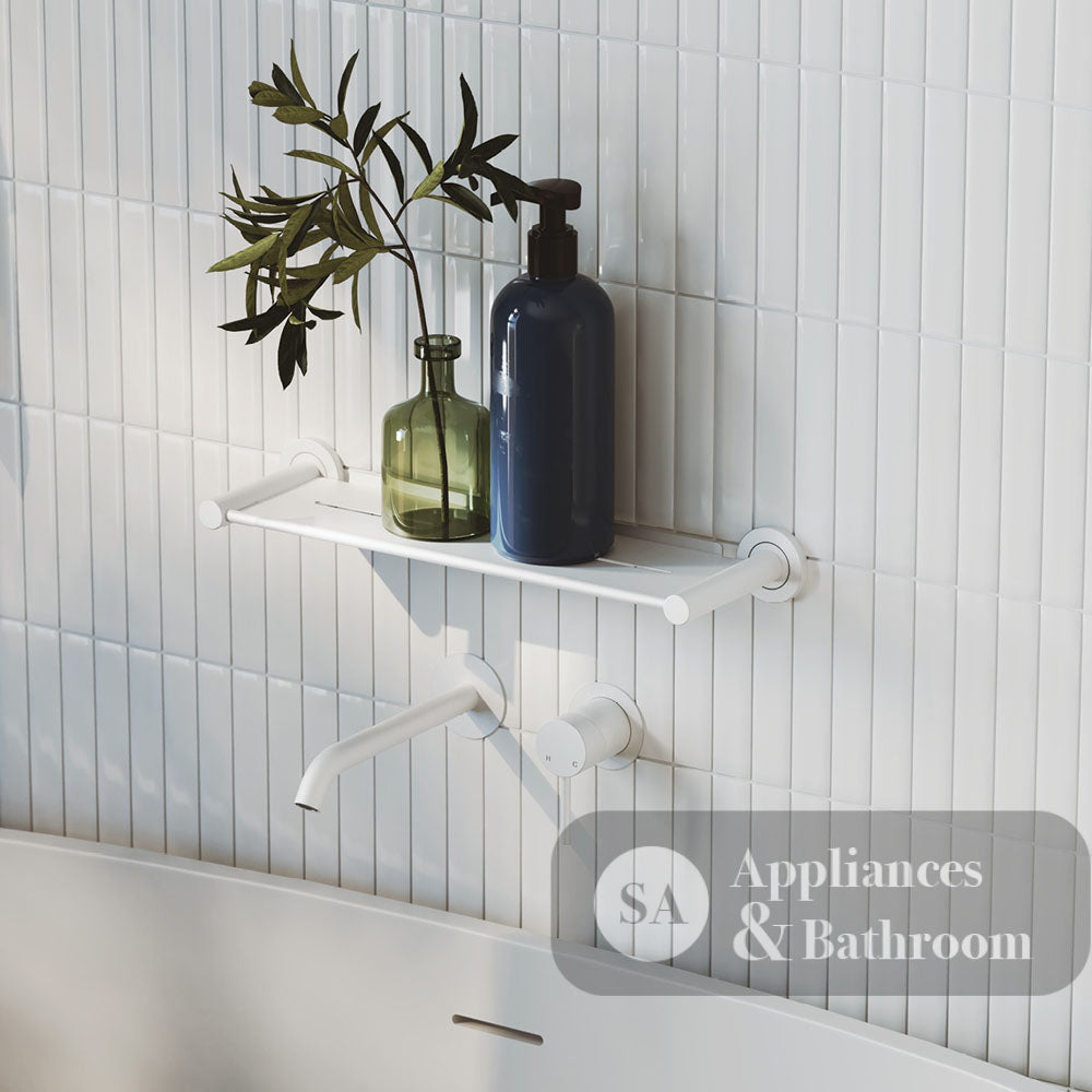 Fienza 228104MW-200-LF Kaya Wall Bath/ Basin Mixer Set Round Plate Matte White 200mm Outlet - Wall Mixers & Spouts