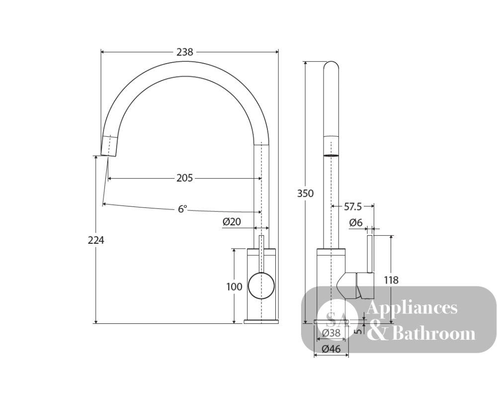 Fienza 228105MW-LF Kaya Mixer Tap Matte White - Kitchen Mixer Taps