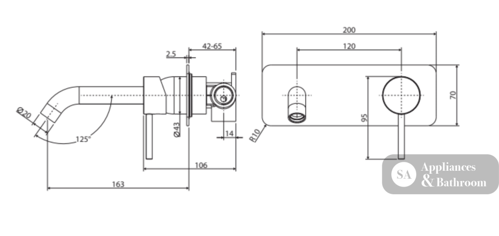 Fienza Kaya Wall Basin/Bath Mixer Set Square Plate 160Mm Outlet 228106 Bathroom Mixers