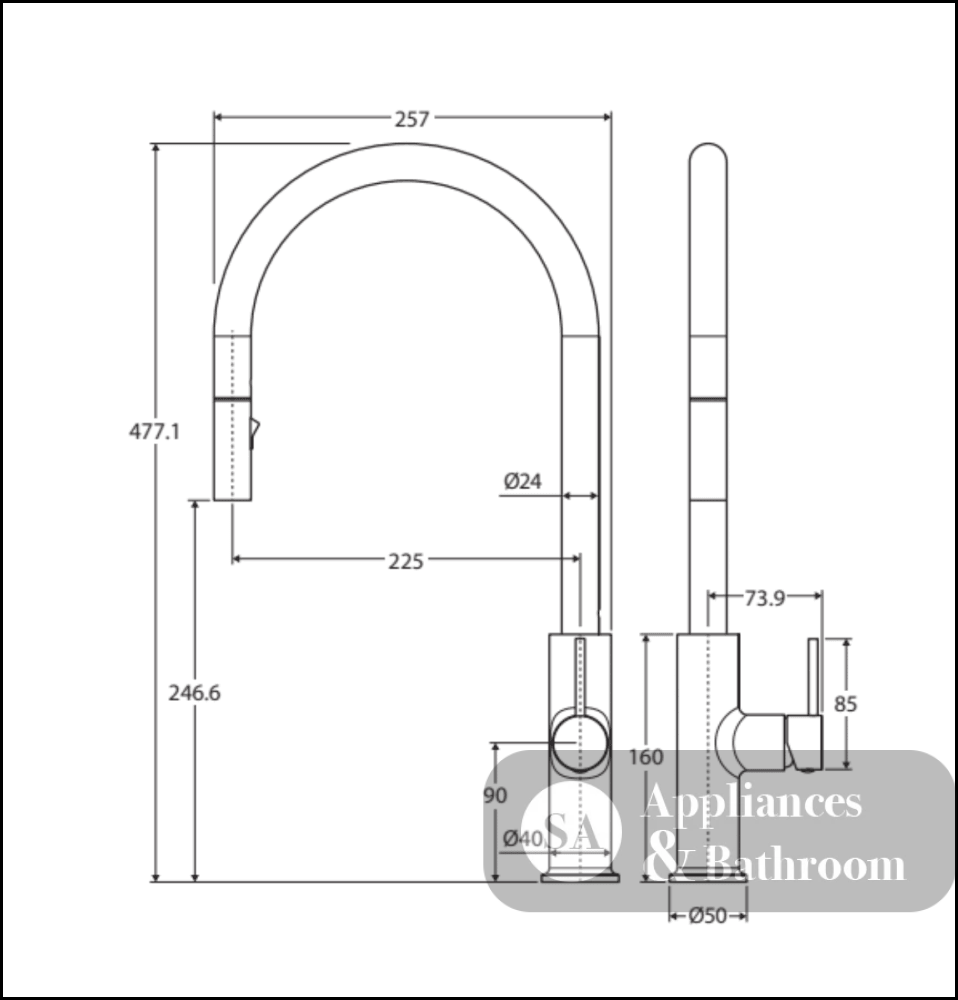 Fienza Kaya Pull Out Sink Mixer Matte Black 228108B Kitchen Taps