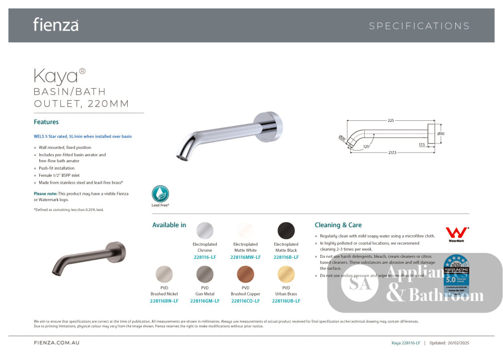 Fienza 228116GM-LF Kaya Bath / Basin Outlet 220mm Gunmetal Grey - Basin / Bath Spout