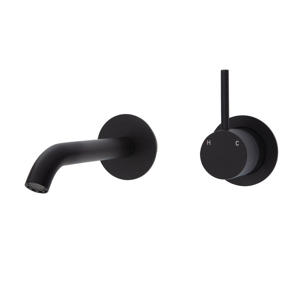Fienza 228118B-LF Kaya Up Basin/Bath Wall Mixer Set Round Plates 160mm Outlet Lead Free Matte Black - Bathroom Wall