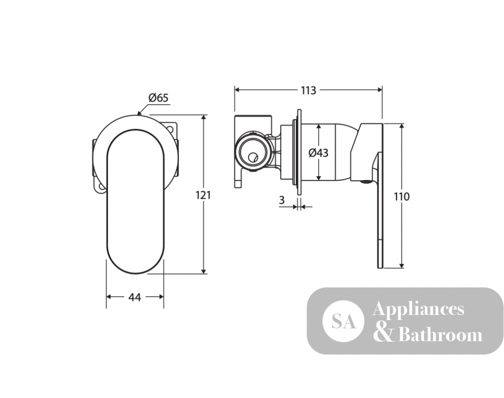 Fienza 234101-2-LF Empire Slim Wall Mixer Round Plate Lead Free Chrome - Bathroom Wall Mixers